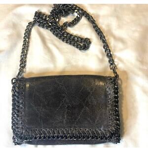Borse in Pelle Black Leather Chain Trim Detail Handle Purse Handbag Shoulder Bag
